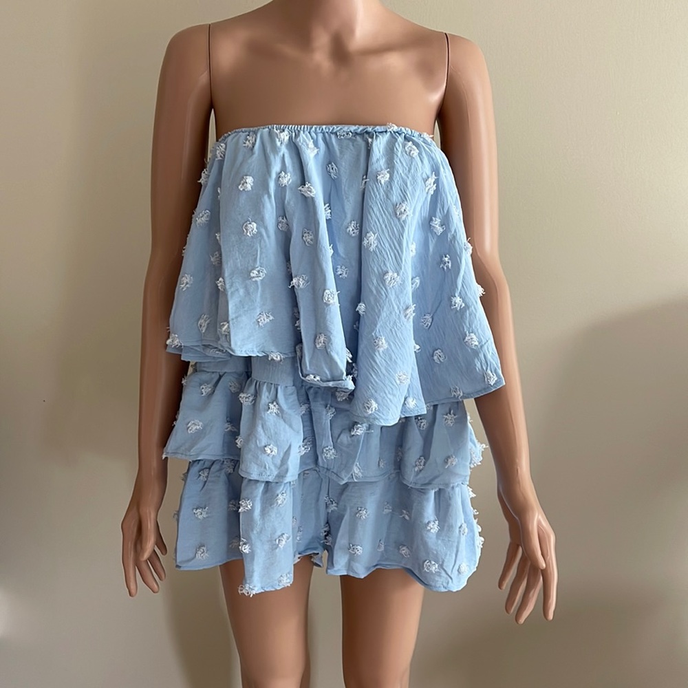NWT Belongsci blue off shoulder romper size M